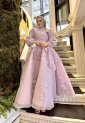Lila Çiçek Desenli Abiye