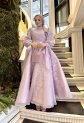 Lila Çiçek Desenli Abiye