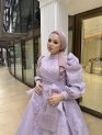 Lila Çiçek Desenli Abiye