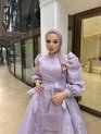 Lila Çiçek Desenli Abiye