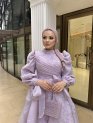 Lila Çiçek Desenli Abiye